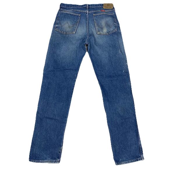 Vintage Wrangler Jeans 33x34 (Measures 32x33) Blue Denim Made in USA Distressed - Picture 1 of 16